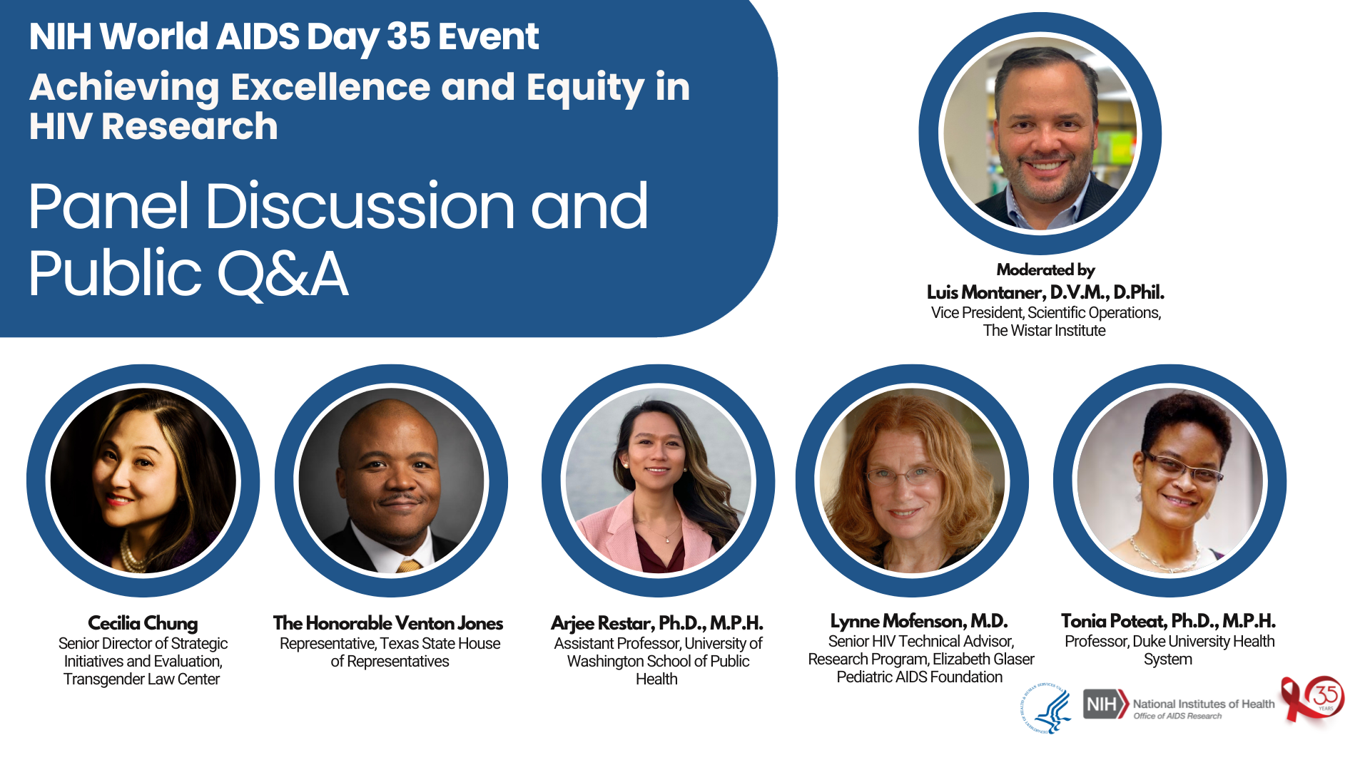 NIH World AIDS Day 35 Event: Achieving Excellence and Equity in HIV Research. Panel Discussion and Public Q&A