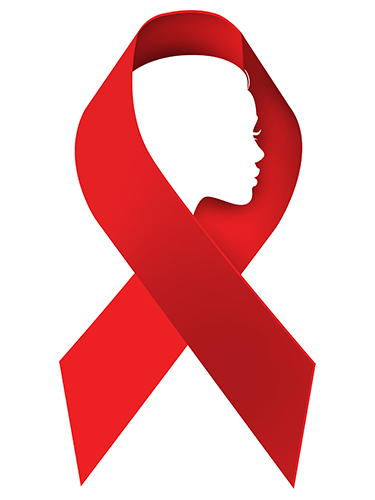 Red ribbon with superimposed female profile.